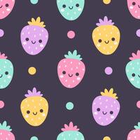 Seamless pattern with cute cartoon strawberry characters. Fruit seamless pattern. vector
