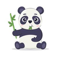 Funny panda character chewing bamboo. Element for children print, postcard isolated on white. vector