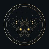 celestial emblema con un dorado mariposa en un círculo. ilustración vector