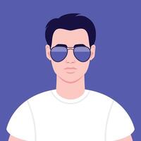 Portrait of a beautiful young man in sunglasses and T shirt. Avatar for social media. illustration vector