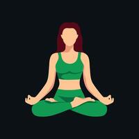 Abstract faceless woman sitting in lotus pose. Meditating girl on dark background. International yoga day. Girl doing yoga. illustration vector