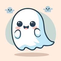 The image of a cute white ghost is floating with a cheerful and happy expression vector