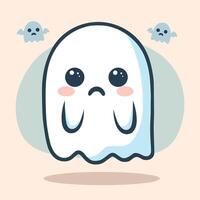 The Cute White Ghost was floating with a sad expression vector