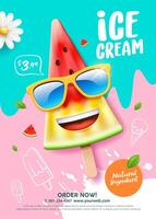 Ice cream watermelon summer promote colorful poster flyer background vector