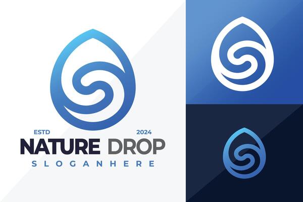 Letter S Nature Drop Blue logo design symbol icon illustration
