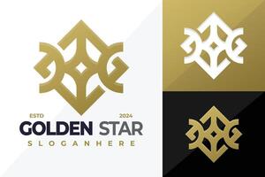 letra h dorado estrella logo diseño símbolo icono ilustración vector