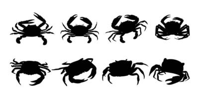 mar cangrejo silueta recopilación. mar animal cangrejo negro icono ilustración. vector