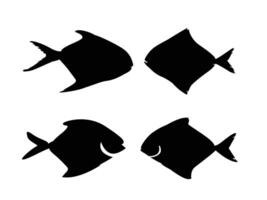 Deep Sea Pomfret fish black silhouette collection. Sea animal pomfret illustration. vector