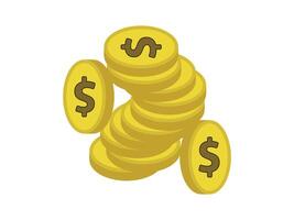 dinero y monedas ilustraciones. dorado moneda apilar con dólar firmar en isométrica estilo vector