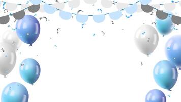 Decoration banner frame with balloon, confetti and bunting hanging flag for holiday, birthday celebration vector