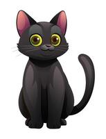 linda negro gato sesión. dibujos animados ilustración aislado en blanco antecedentes vector