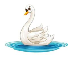 Cartoon swan floating on water. Illustration isolated on white background vector