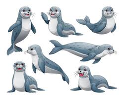 Set of seal in different poses. Cartoon illustration vector