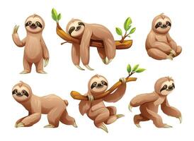 Set of sloth in various poses. Cartoon illustration vector