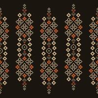 Traditional black ethnic motifs ikat geometric fabric pattern cross stitch.Ikat embroidery Ethnic oriental Pixel brown background.Abstract,illustration. Texture,decoration,wallpaper. vector