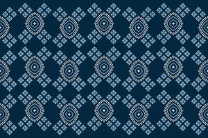 tradicional étnico motivos ikat geométrico tela modelo cruzar puntada.ikat bordado étnico oriental píxel Armada azul antecedentes. resumen, ilustración. textura, decoración, papel tapiz. vector