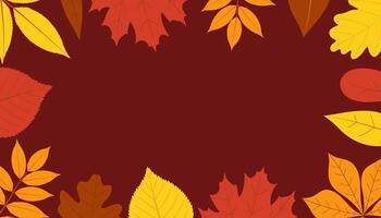 Autumn leaves frame. Horizontal banner or background decorated with multicolored leaves border. Flat illustration vector
