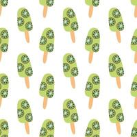 Seamless pattern. Ice cream with kiwi on stick. Summer time sweet food background. flat illustration. vector