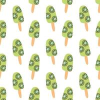 Seamless pattern. Ice cream with kiwi on stick. Summer time sweet food background. flat illustration. vector