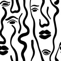 Multiple faces in fluid lines - abstract monochrome artwork vector