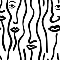 Multiple faces in fluid lines - abstract monochrome artwork vector