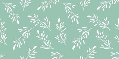 Seamless monochrome mint green floral pattern with twigs and leaves for design use textile wallpaper botanical branches palm tropical vector