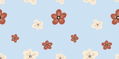 Vintage floral background with red and ivory flowers on blue background. Seamless pattern for design and fashion prints. vector