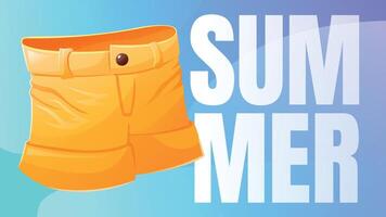 horizontal bright summer banner. Cartoon illustration of women's yellow shorts. vector