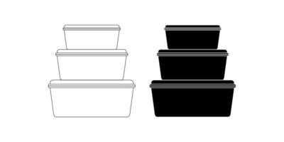 side view plastic food container icon set isolated on white background vector