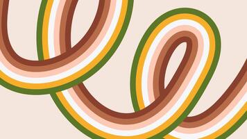 Retro abstract background in 60-70s style. Pastel color curve stripes on beige backdrop. Groovy design. Psychedelic hippie vintage style vector