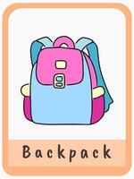 flashcard for kids with backpack object vector