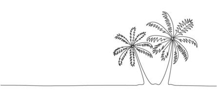 Palm trees, continuous editable single line drawing. Summer vacation concept, relaxing at the seaside. illustration vector