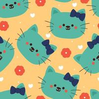 seamless pattern cartoon cat and flower. cute animal wallpaper for textile, gift wrap paper vector