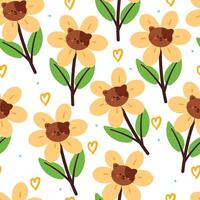 cute seamless pattern cartoon cute cat with flower. cute animal wallpaper for textile, gift wrap paper vector