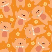 seamless pattern cartoon bear and flower. cute wallpaper for textile, gift wrap paper vector