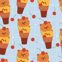 linda sin costura modelo dibujos animados oso con linda postre. animal fondo de pantalla para niños, textil, tela imprimir, regalo envolver papel vector