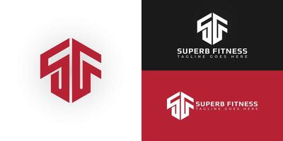 Abstract initial hexagon letter SF or FS logo in red color isolated on multiple background colors. The logo is suitable for fitness and sports brand logo design inspiration templates. vector