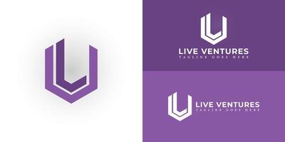 Abstract initial hexagon letter LV or VL logo in purple color isolated on multiple background colors. The logo is suitable for venture capital firm company logo design inspiration templates. vector