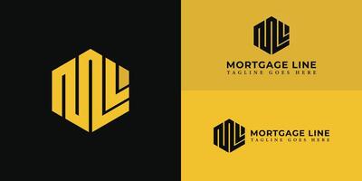 Abstract initial hexagon letter ML or LM logo in yellow color isolated on multiple background colors. The logo is suitable for mortgage broking company logo design inspiration templates. vector