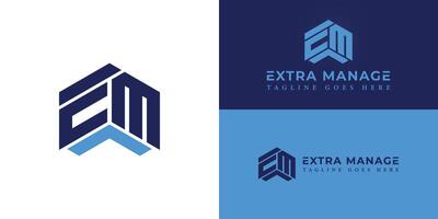 Abstract initial hexagon letters EM or ME logo in blue color isolated on multiple background colors. The logo is suitable for business management company logo design inspiration templates. vector