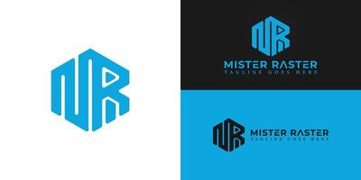 Abstract initial hexagon letters MR or RM logo in blue color isolated on multiple background colors. The logo is suitable for graphic design service logo design inspiration templates. vector