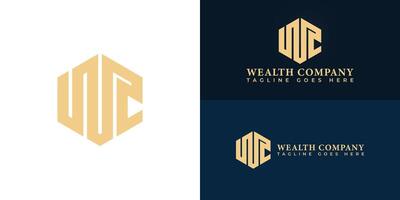 Abstract initial hexagon letter WC or CW logo in luxury gold color isolated on multiple background colors. The logo is suitable for wealth insurance agency logo design inspiration templates. vector