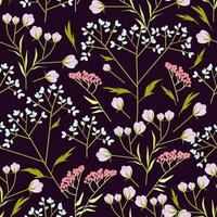 Seamless pattern of wild small wildflowers on a dark background vector