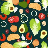 Seamless pattern of Mexican vegetables on a dark background vector