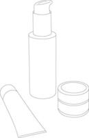 Set of blank template skin care hand drawn illustration.White plastic cosmetic jar product. vector