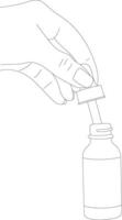 Drawing of a left female hand holding a pipette over a cosmetic container vector