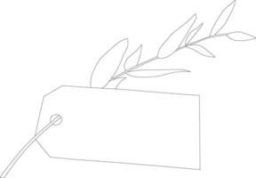 A painted tag threaded onto an olive branch. Like an invitation. Mockup. Logo. vector