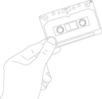 soltero continuo línea dibujo izquierda mano participación retro compacto cinta casete. Clásico música icono audio casete cinta elemento en garabatear estilo aislado en un blanco. dinámica uno línea dibujar gráfico diseño vector