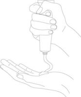 Illustration of female hand holding a tube of cream and a drop of product on another. For prints, posters, banners, cards and design. vector