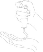 Illustration of female hand holding a tube of cream and a drop of product on another. For prints, posters, banners, cards and design. vector